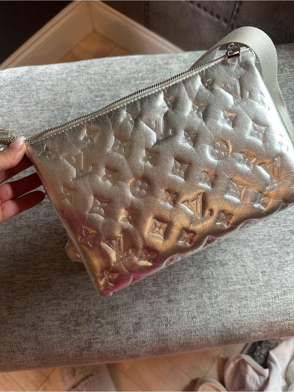 Louis Vuitton Silver Monogram Pouch with Adjustable Strap